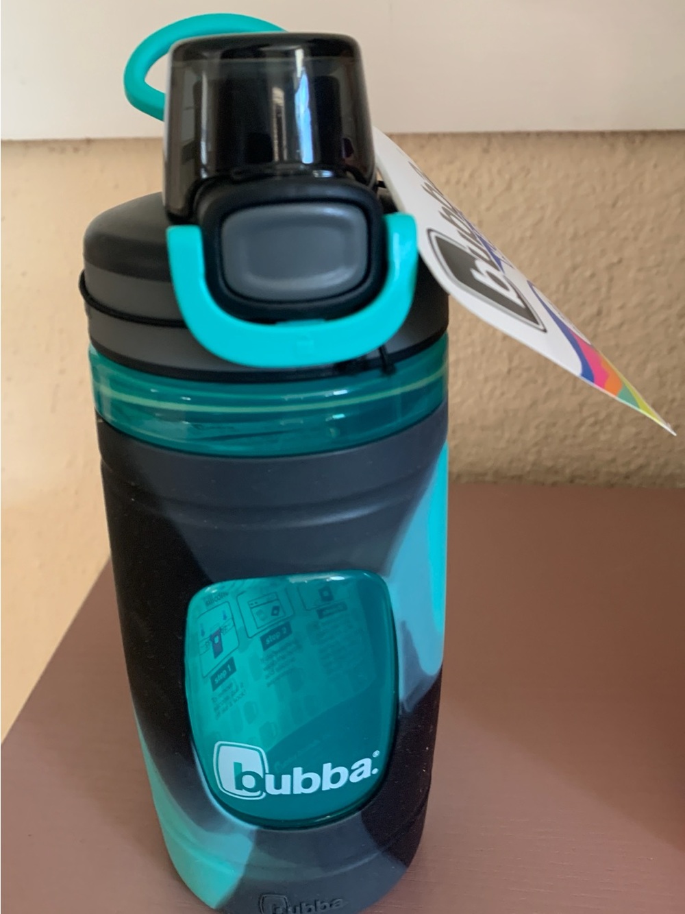 Teal & Black Insulated Water Bottle with Flip Straw
